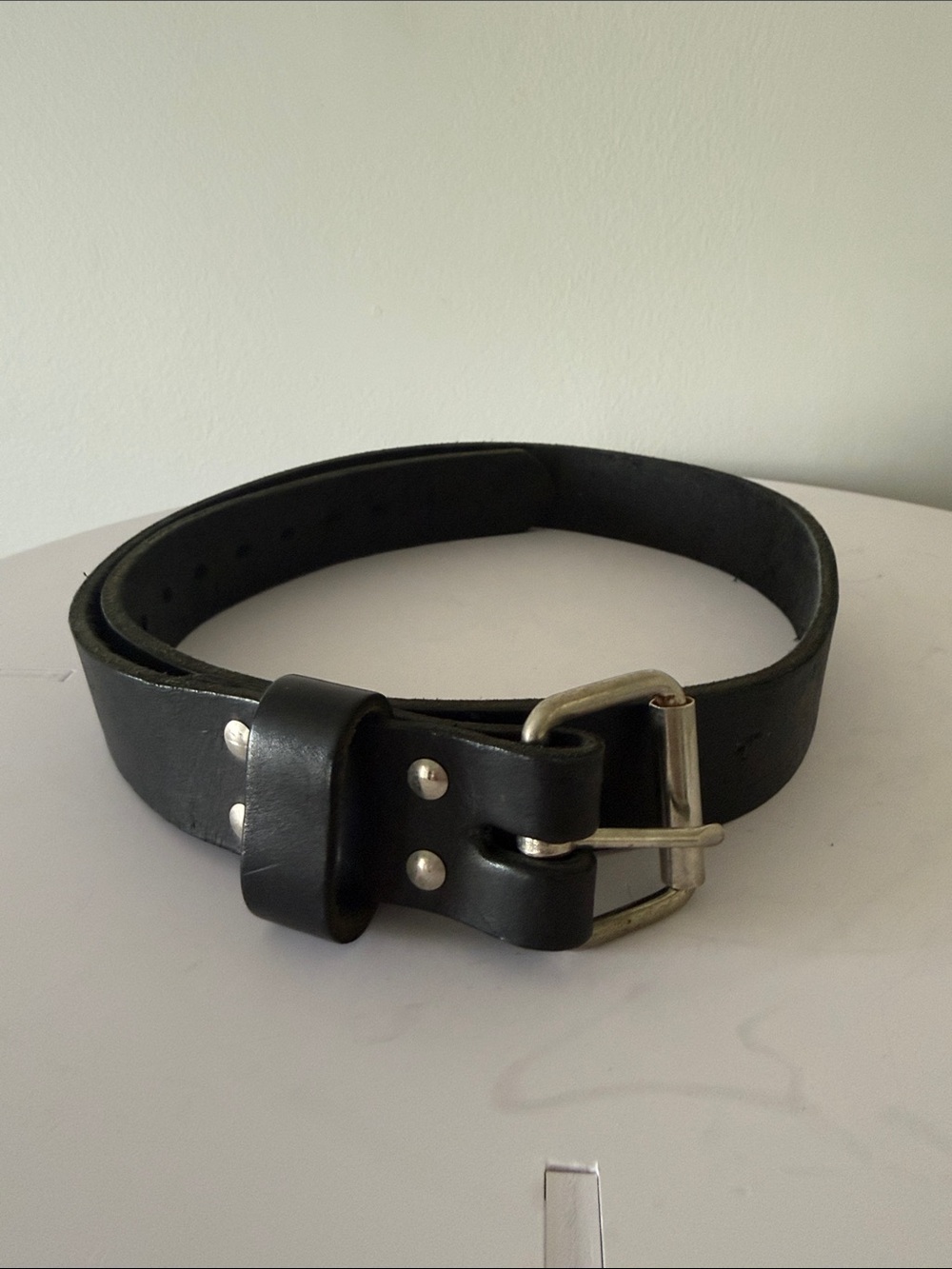 BuckinghambBlack Service Utility Leather Belt with Silver Buckle